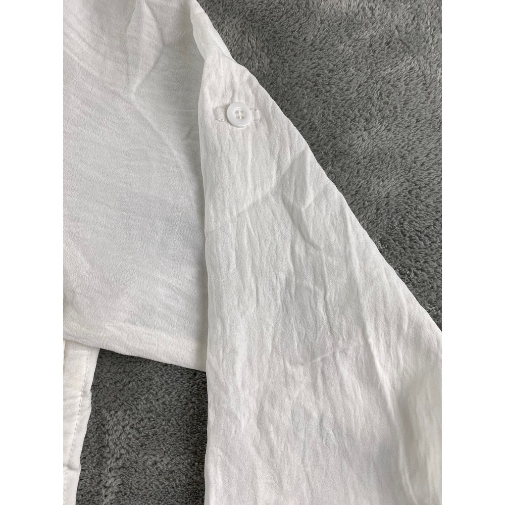Fashion White Gauze Tunic Top Womens Small Ruched Side Tie Roll Tab Slv V-Neck - Picture 10 of 13